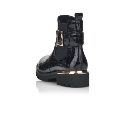 Boots en cuir vernis synthétique noir croco | Grande taille femme | REMONTE