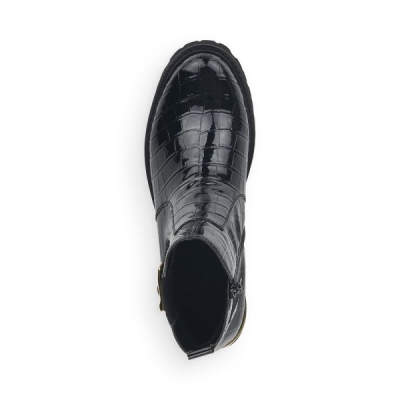 Boots en cuir vernis synthétique noir croco | Grande taille femme | REMONTE