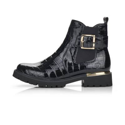 Boots en cuir vernis synthétique noir croco | Grande taille femme | REMONTE