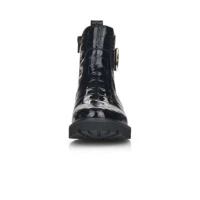Boots en cuir vernis synthétique noir croco | Grande taille femme | REMONTE