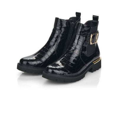 Boots en cuir vernis synthétique noir croco | Grande taille femme | REMONTE