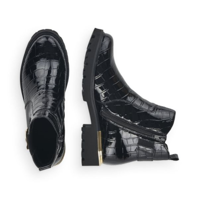 Boots en cuir vernis synthétique noir croco | Grande taille femme | REMONTE