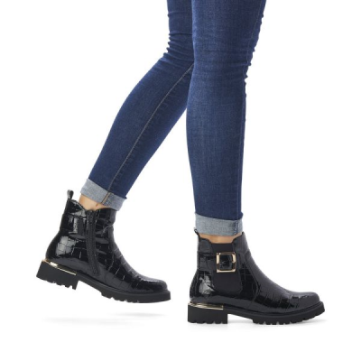 Boots en cuir vernis synthétique noir croco | Grande taille femme | REMONTE