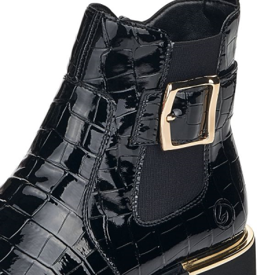 Boots en cuir vernis synthétique noir croco | Grande taille femme | REMONTE