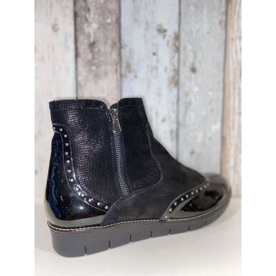 Chaussures boots noir en cuir et vernis |Grande taille femme | Geo Reino