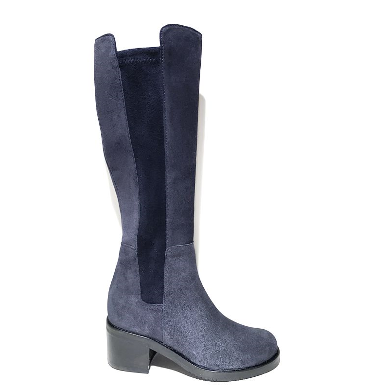 Botte en velours marine à talon | Petite taille femme | Ellen Kassel