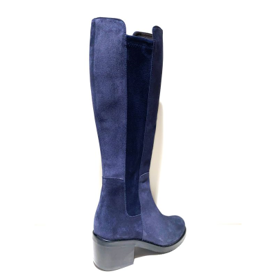 Botte en velours marine à talon | Petite taille femme | Ellen Kassel