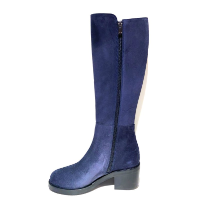 Botte en velours marine à talon | Petite taille femme | Ellen Kassel