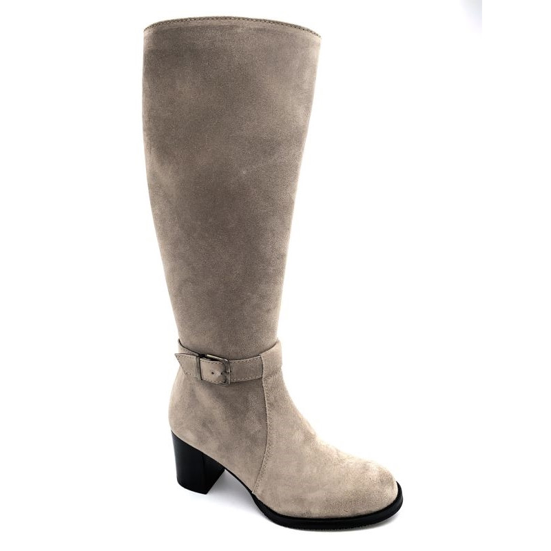 Botte boucle taupe en velours à talon | Petite pointure femme | Ellen Kassel