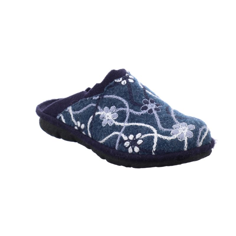 Chausson mule en feutre marine et blanc | Grande taille femme | WESTLAND