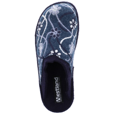 Chausson mule en feutre marine et blanc | Grande taille femme | WESTLAND