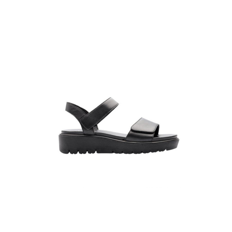Sandale compensée en cuir noir avec velcros|Grande taille femme|Ara
