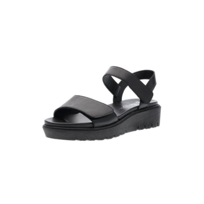 Sandale compensée en cuir noir avec velcros|Grande taille femme|Ara