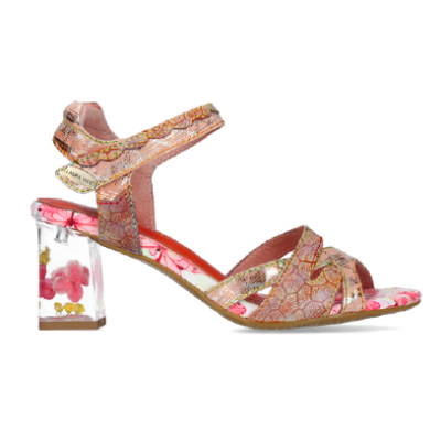 Sandale fantaisie à talon en cuir rouge corail | Grande pointure femme | Laura Vita