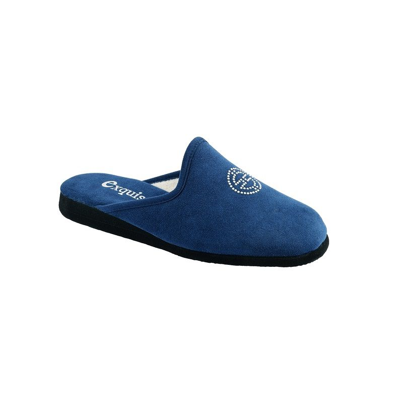 Mule d'intérieur plate en alcantara bleu | Grande pointure femme | Exquise