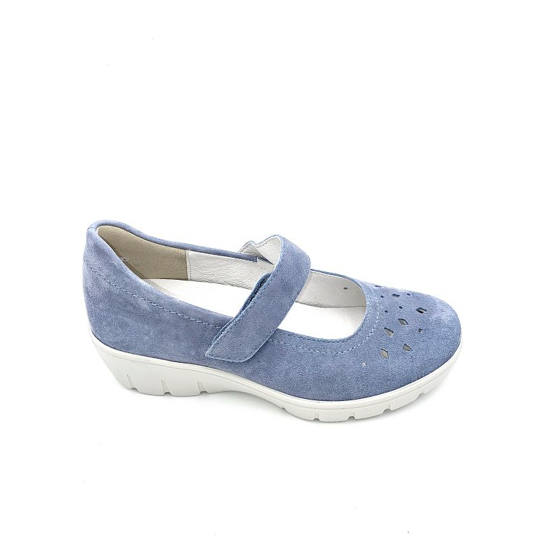 ballerine compensée en nubuck bleu à bride| Petite taille femme | Semler