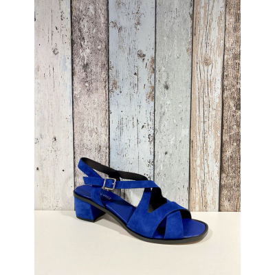 Sandale à talon en cuir bleu électrique | Grande pointure femme | Ellen Kassel