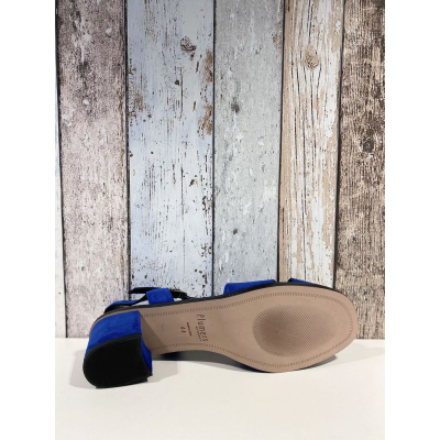 Sandale à talon en cuir bleu électrique | Grande pointure femme | Ellen Kassel