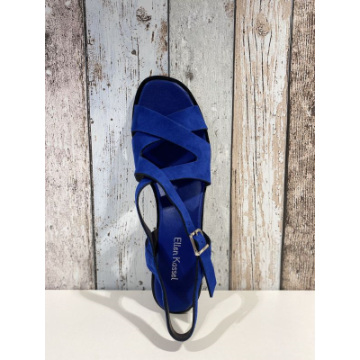 Sandale à talon en cuir bleu électrique | Grande pointure femme | Ellen Kassel