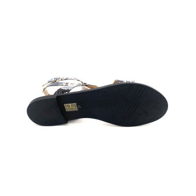 Sandale en cuir à motif cobra noir et bleu | Grande taille femme | Adige