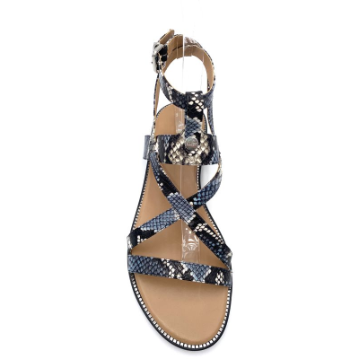 Sandale en cuir à motif cobra noir et bleu | Grande taille femme | Adige