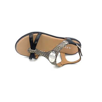 sandales plates noires et blanches| petite taille femme | Adige