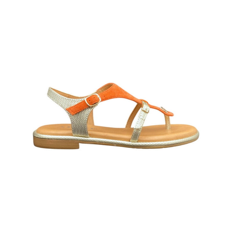 Entre-doigt en cuir orange et or|Petite taille femme|Adige