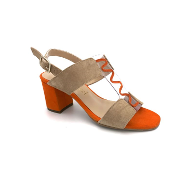 Sandale Salomé atypique en velours camel et orange | Petite taille femme | Ellen Kassel