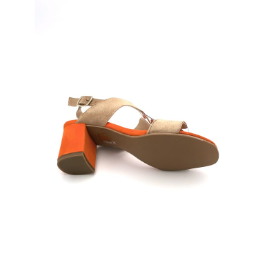 Sandale Salomé atypique en velours camel et orange | Petite taille femme | Ellen Kassel