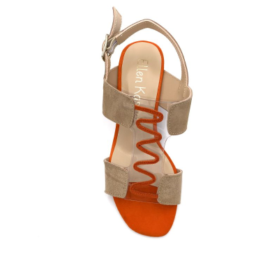Sandale Salomé atypique en velours camel et orange | Petite taille femme | Ellen Kassel
