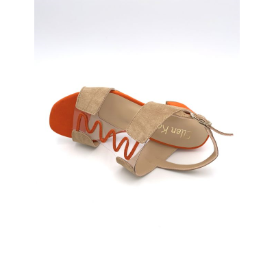 Sandale Salomé atypique en velours camel et orange | Petite taille femme | Ellen Kassel
