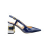 Escarpin en cuir marine et blanc à talon fantaisie | Petite pointure femme | Ellen Kassel