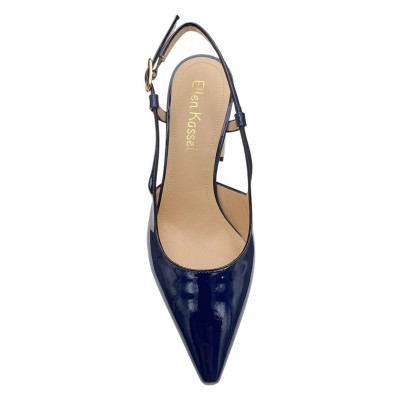 Escarpin en cuir marine et blanc à talon fantaisie | Petite pointure femme | Ellen Kassel