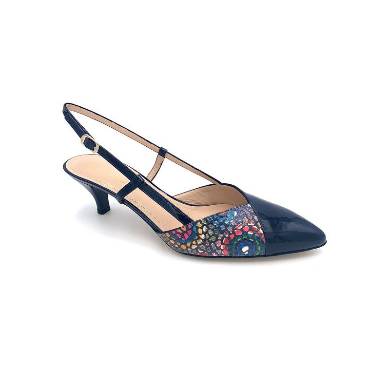Escarpin ouvert en cuir marine et multi-couleur | Grande pointure femme | Ellen Kassel