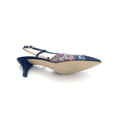 Escarpin ouvert en cuir marine et multi-couleur | Grande pointure femme | Ellen Kassel