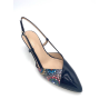 Escarpin ouvert en cuir marine et multi-couleur | Grande pointure femme | Ellen Kassel