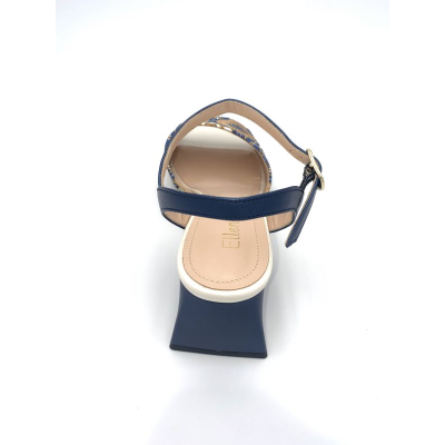 Sandale fantaisie à talon en cuir et textile marine | Petite taille femme |Ellen Kassel