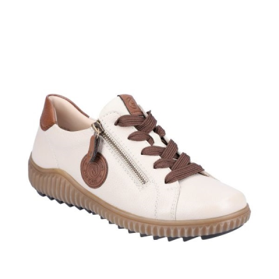 Basket crantée à lacets en cuir crème | Grande pointure femme | Remonte