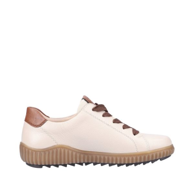 Basket crantée à lacets en cuir crème | Grande pointure femme | Remonte