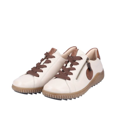 Basket crantée à lacets en cuir crème | Grande pointure femme | Remonte