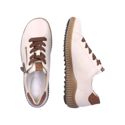 Basket crantée à lacets en cuir crème | Grande pointure femme | Remonte