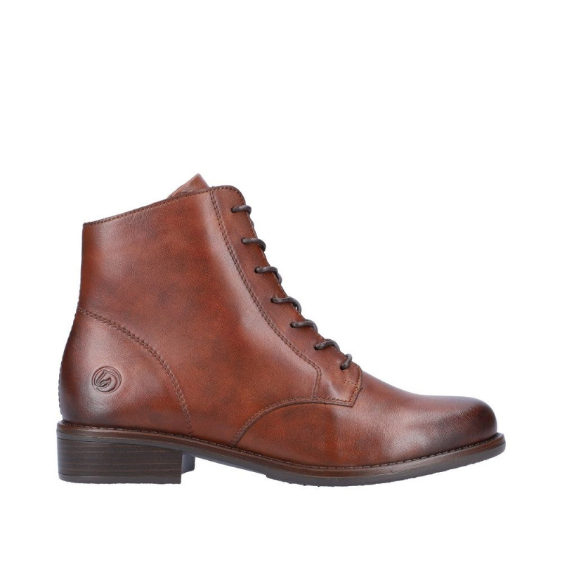 Boots à lacets/Zip en cuir cognac et à talon | Grande taille femme | Remonte