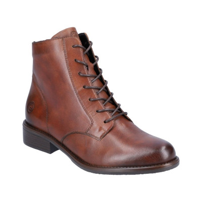 Boots à lacets/Zip en cuir cognac et à talon | Grande taille femme | Remonte