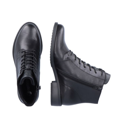 Boots à lacets/Zip en cuir noir et à talon | Grande taille femme | Remonte