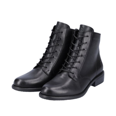 Boots à lacets/Zip en cuir noir et à talon | Grande taille femme | Remonte