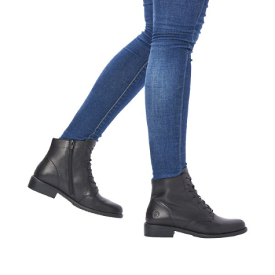 Boots à lacets/Zip en cuir noir et à talon | Grande taille femme | Remonte