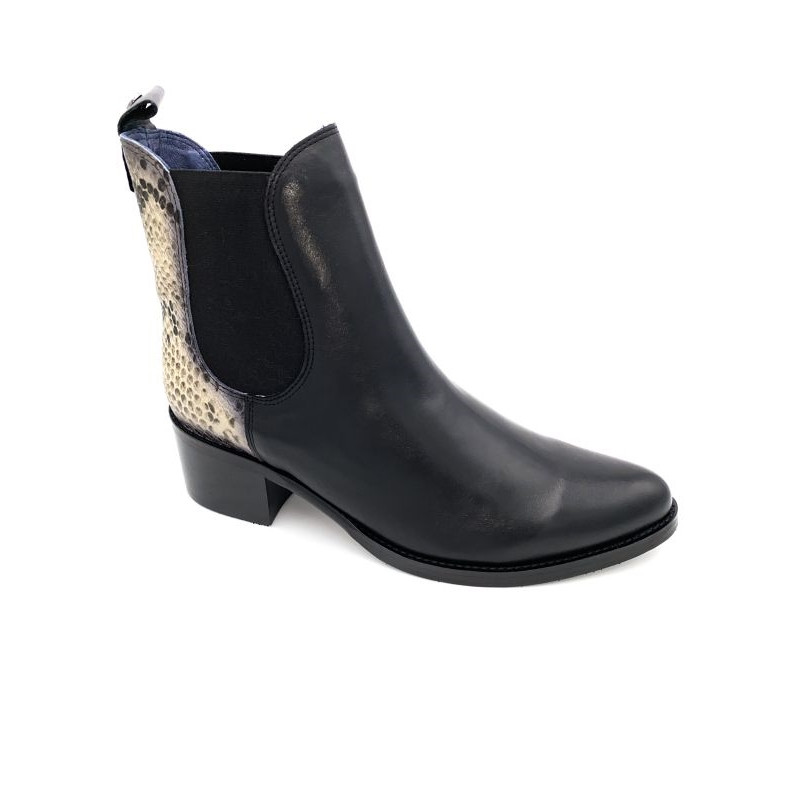 Bottine chelsea à talon en cuir noir | Grande taille femme | Pintodiblu