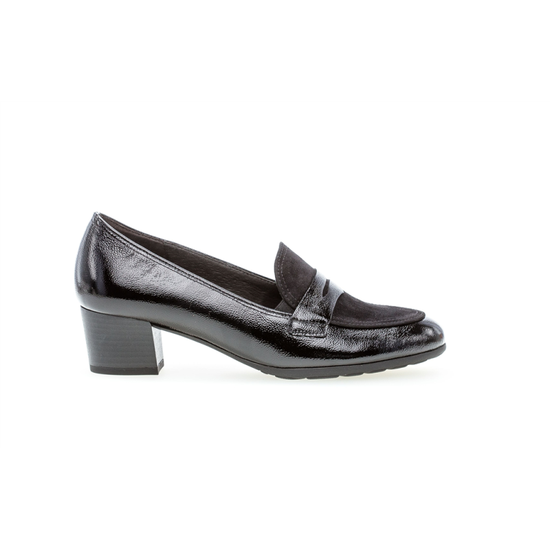 Mocassin habillé talon 4cm vernis noir  | Grande taille femme | GABOR