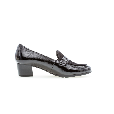 Mocassin habillé talon 4cm vernis noir  | Grande taille femme | GABOR