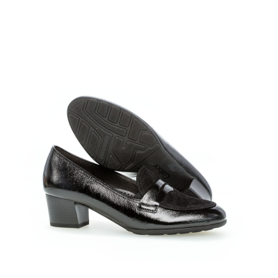 Mocassin habillé talon 4cm vernis noir  | Grande taille femme | GABOR